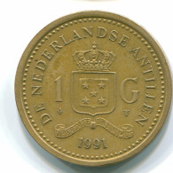 1 GULDEN 1991 NETHERLANDS ANTILLES Aureate Steel Colonial Coin #S12117.U.A - Nederlandse Antillen