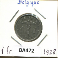1 FRANC 1928 FRENCH Text BELGIUM Coin #BA472.U.A - 1 Franc