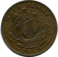 HALF PENNY 1959 UK GRANDE-BRETAGNE GREAT BRITAIN Pièce #AZ688.F.A - C. 1/2 Penny