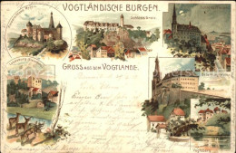 71681521 Vogtland Region Burgen Schloss Plauen Osterburg Lobdaburg Mylau Litho   - Bad Elster