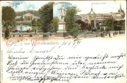 71681509 Wiesbaden Kaiser Wilhelm Denkmal Kochbrunnen Kurhaus Litho Wiesbaden - Wiesbaden