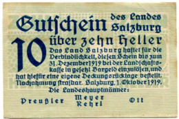 10 HELLER 1919 Stadt SALZBURG Salzburg Österreich Notgeld Papiergeld Banknote #PL632 - [11] Emissions Locales