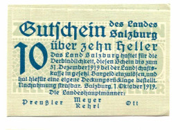 10 Heller 1919 SALZBURG Österreich UNC Notgeld Papiergeld Banknote #P10699 - [11] Emissions Locales