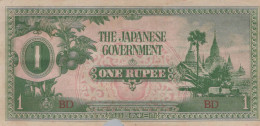 1 RUPEE 1942 Japanische Regierung BURMA Papiergeld Banknote #PJ894 - [11] Local Banknote Issues