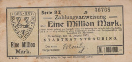 1 MILLION MARK 1923 Stadt STRAUBING Bavaria DEUTSCHLAND Papiergeld Banknote #PK877 - [11] Lokale Uitgaven