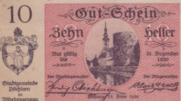 10 HELLER 1920 Stadt PoCHLARN Niedrigeren Österreich Notgeld Banknote #PE210 - [11] Emissions Locales