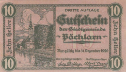 10 HELLER 1920 Stadt PoCHLARN Niedrigeren Österreich Notgeld Banknote #PE284 - [11] Emissions Locales