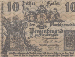 10 HELLER 1920 Stadt PERSENBEUG Niedrigeren Österreich Notgeld Papiergeld Banknote #PG781 - [11] Local Banknote Issues