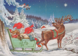 PÈRE NOËL Bonne Année Noël CERF Vintage Carte Postale CPSM #PBB208.FR - Santa Claus