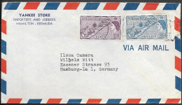 Bermuda Hamilton Cover Mailed To Germany 1950s. QEII Map Stamps - Bermuda