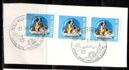 Suisse Poste Obl Yv:1686 Mi:1760 Boule Avec Neige & Chien St Bernard 3 Se Tenant Sur Fragment (TB Cachet Rond) - Used Stamps
