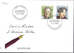 Suisse Poste Obl Yv:1509/1510 Europa Femmes Célèbres Berne 14-5-96 Fdc - FDC