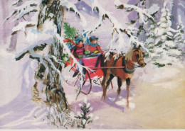 Feliz Año Navidad CABALLO Vintage Tarjeta Postal CPSM #PBM422.ES - Neujahr