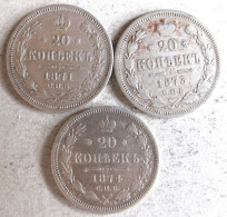 Russie Lot De 3 Pièces De 20 Kopeks 1871 – 1873 - 1874 En Argent - Russie