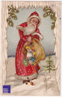 CPA Père Noël 1910 Father Christmas Postcard Sweden Suède Vintage Santa Claus Hiver Hotte Poupée Doll Gaufrée A74-34 - Santa Claus