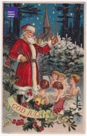 CPA Père Noël 1916 Father Christmas Postcard Sweden Suède Vintage Santa Claus Hiver Ange Gaufrée Embossed Angel A74-36 - Santa Claus