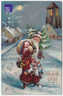 CPA Père Noël 1916 Father Christmas Postcard Sweden Suède Vintage Santa Claus Hiver Gaufrée Embossed Poupée Doll A74-37 - Santa Claus