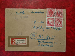 Lettre Recommande 1946 WOLFENBUTTEL ZONE BIZONE ANGLO AMERICAIN BLOC DE 4 - Sonstige & Ohne Zuordnung