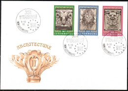 Luxembourg ,Luxemburg ,1992, FDC, MI 1299 - 1301, ARCHUTEKTUR, MASCARONS,  ESST, SONDERSTEMPEL - FDC