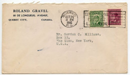 Canada 1946 Cover; Quebec City To The Glen, New York; 1c. & 3c. KGVI; Slogan Cancel - Conserve Coal - Brieven En Documenten