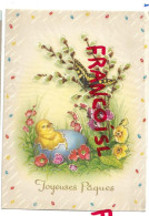 Poussins Sort D'un œuf Bleu Et Papillon:" Joyeuses Pâques ". Dorée - Pâques