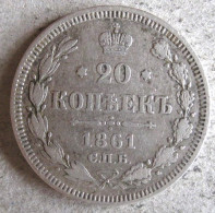 Russie, 20 Kopeks 1861. Alexander II. En Argent , Y# 22.2 - Russie