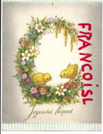 2 Poussins Et Guirlande De Fleurs: " Joyeuses Pâques ". Dorée - Ostern