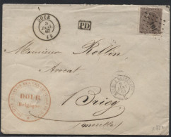 N°19 Obl. LP 101 S/lettre De DOUR Vers Briey (F) Le 5/1/1867 (x722) - 1865-1866 Linksprofil