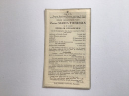 Ancien Faire-part (1943)  Zadige Gedachteni Van Zuster Maria THERESIA In De Wereld Rosalia VERHOEVEN - Andere & Zonder Classificatie