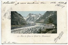 CPA Couleur Cadre Blanc Voyagé 1908 * La Mer De Glace Et Hôtel Du Montanvert * Charnaux Frères Photo Genève - Chamonix-Mont-Blanc