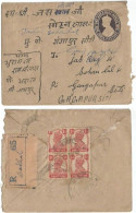 British India Inland Registered PSE 1A5 Cover Bachal(?) 16jan1946 To Gagapursiti Uprated With Regular KG6 A.1 Block4 - 1936-47 King George VI