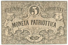 5 LIRE CORRENTI MONETA PATRIOTTICA VENEZIA 1848 SUP- - Autres & Non Classés