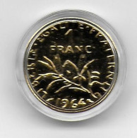 (Monnaies). France. 1 Fr Argent 1964 Dorée à L'or Fin 24 Carats - Herdenking