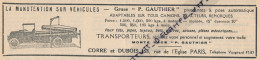 Ancienne Publicité (1934) : Grues P. Gauthier Pivotantes à Pose Automatique, La Manutention Sur Véhicules - Publicités