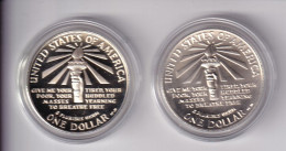 ESTUCHE CON 2 MONEDAS DE PLATA DE ESTADOS UNIDOS DE 1 DOLLAR DEL AÑO 1986 PROOF (SILVER-ARGENT) - Commemoratifs