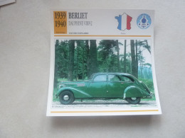 1939-1940 - Voitures Populaires - Berliet Dauphine Virp-2 - Moteur 4 Cylindres En Ligne - France - Fiche Technique - - Voitures De Tourisme