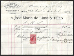 Invoice Carpenter's Steam Furniture Factory, Maranhão, 1917. Tax Stamp Of 300 Reis. Joiner. Fatura Da Fábrica De Móveis - Portugal