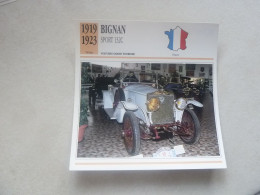 1919-1923 - Voitures Grand Tourisme - Bignan Sport 132C - Moteur 4 Cylindres En Ligne - France - Fiche Technique - - Passenger Cars