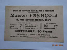 BUVARD BLOTTING PAPER  SALON DE COIFFURE POUR DAMES ET MESSIEURS MAISON FRANCOIS RUE RENAND PARIS XV - Parfums & Beauté