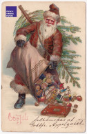 CPA Père Noël 1905 Father Christmas Postcard Sweden Suède Vintage Santa Claus Hiver Gaufrée Embossed Poupée Doll A74-39 - Santa Claus