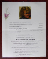 Faire Part Décès / Mme Nicole Deprez Née à Haine-St-Paul En 1940 , Décédée à St Raphaël France En 2009 - Obituary Notices