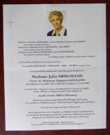 Faire Part Décès / Mme Julia Drugmand , Vve Zéphirin Dutilleux Née à Binche En 1916 , Décédée à Lobbes En 2009 - Obituary Notices