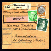 KLEINGARTACH 1942 - PACKETKARTE POUR RAMERSWEIER BEI OFFENBURG - HINDENGURG 100 / 5 / A.H 50 - - Storia Postale