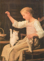 Madchen Mit Seiner Katze Spielend 1887 Albert Anker Painting - Malerei & Gemälde