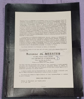 BARONNE DE MEESTER NÉE MARIE VAN OUTRYVE D'YDEWALLE / CHÂTEAU DE RAMSDONCK, CAPELLE-AU-BOIS 1950 - Obituary Notices