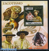 Sao Tome/Principe 2006 Scouting S/s, Gold, Mint NH, Nature - Sport - Orchids - Owls - Scouting - São Tomé Und Príncipe