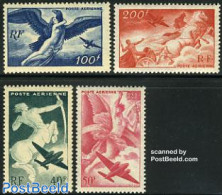 France 1946 Airmail Definitives 4v, Mint NH, Nature - Transport - Birds - Birds Of Prey - Horses - Aircraft & Aviation - Ongebruikt