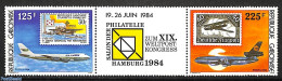 Gabon 1984 Hamburg Philatelic Salon 2v+tab [:T:], Mint NH, Transport - Stamps On Stamps - Aircraft & Aviation - Ongebruikt