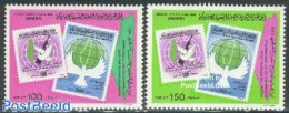 Libya Kingdom 1984 Palestine Solidarity 2v, Mint NH, Nature - Birds - Stamps On Stamps - Pigeons - Postzegels Op Postzegels