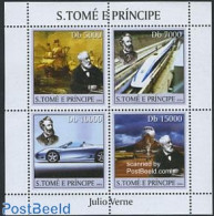 Sao Tome/Principe 2004 Jules Verne 4v M/s, Mint NH, Transport - Automobiles - Concorde - Aircraft & Aviation - Railway.. - Voitures